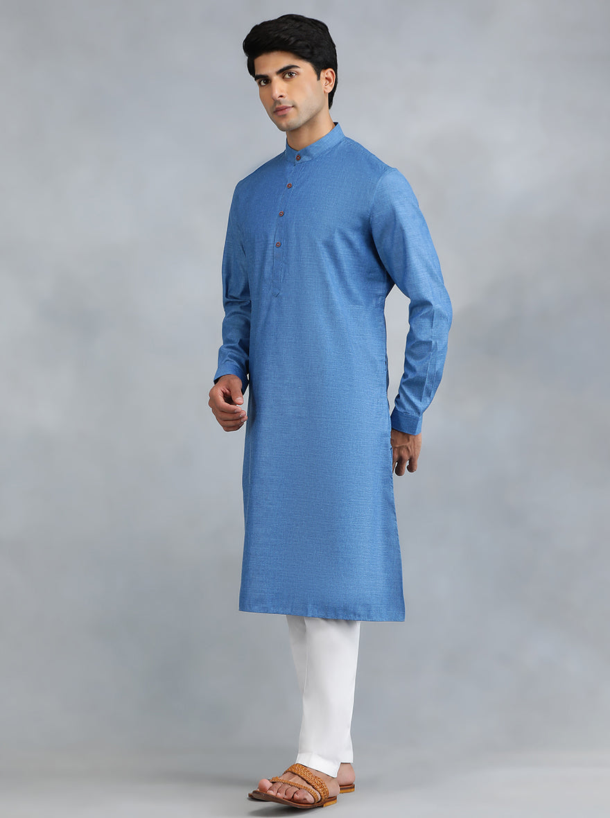 Blue Solid Regular Fit Modi Kurta | JadeBlue