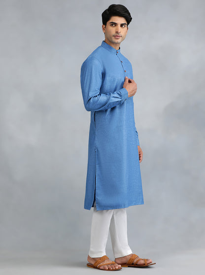 Blue Solid Regular Fit Modi Kurta | JadeBlue