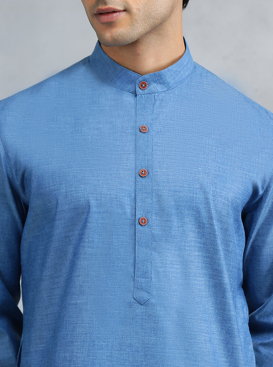 Blue Solid Regular Fit Modi Kurta | JadeBlue