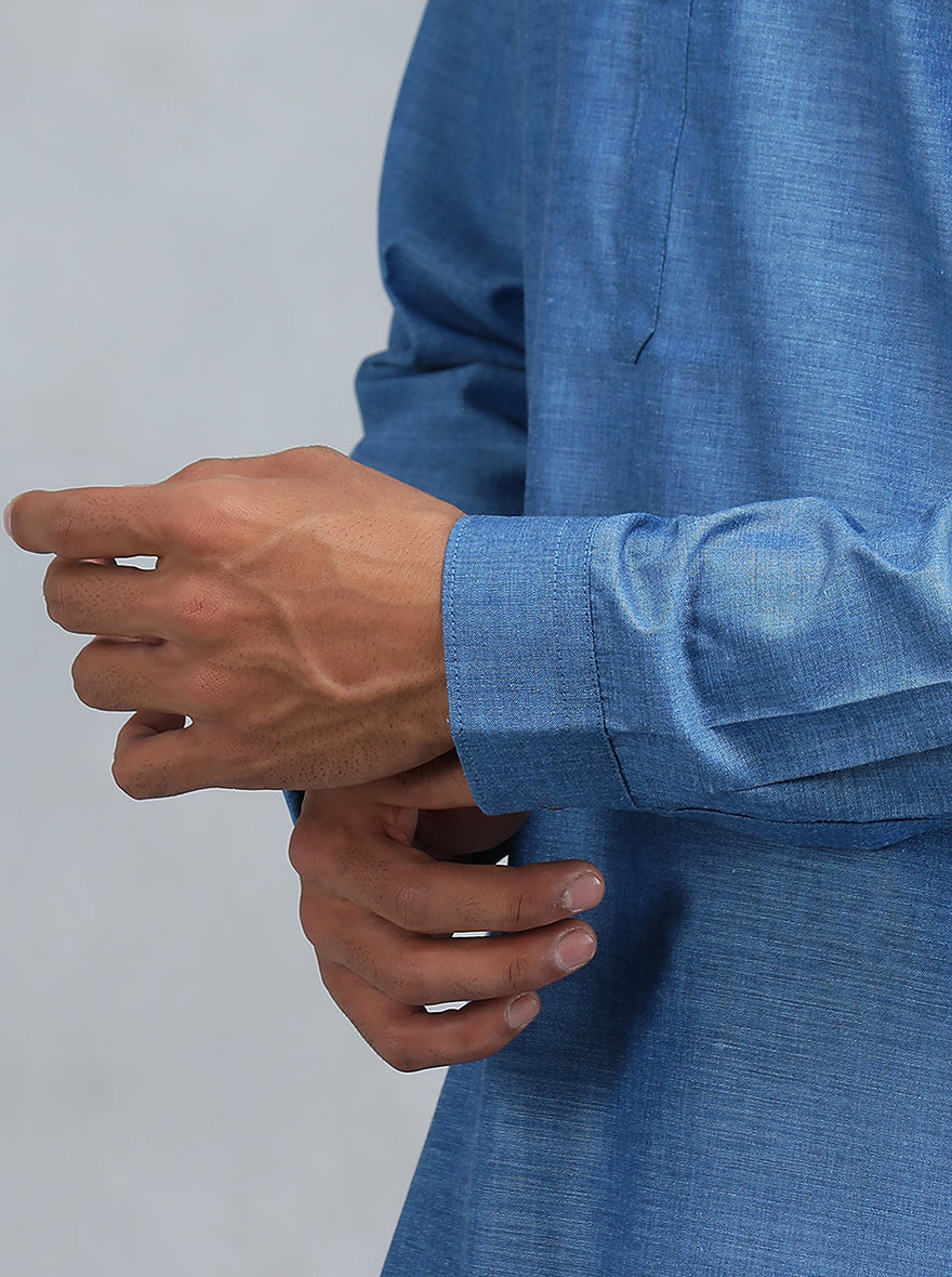 Blue Solid Regular Fit Modi Kurta | JadeBlue
