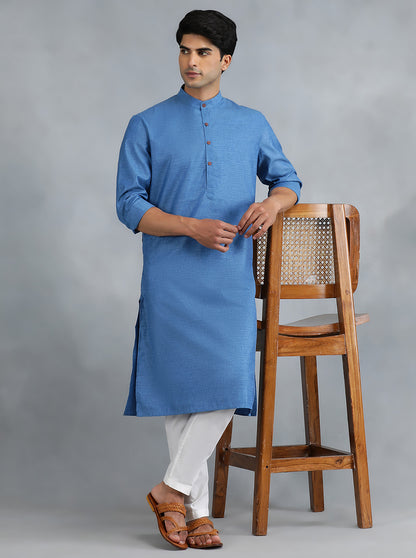 Blue Solid Regular Fit Modi Kurta | JadeBlue