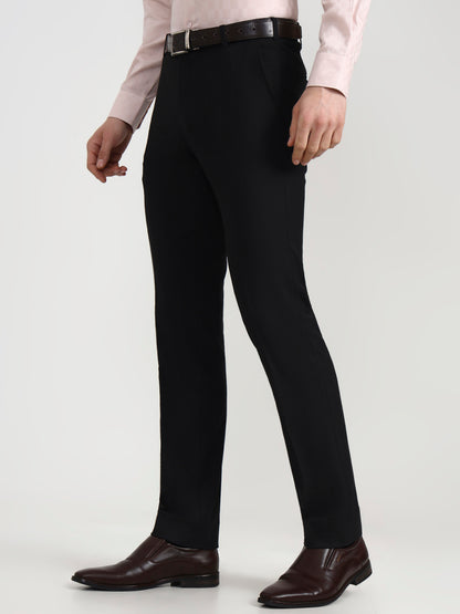 Black Solid Slim Fit Formal Trouser | Wyre