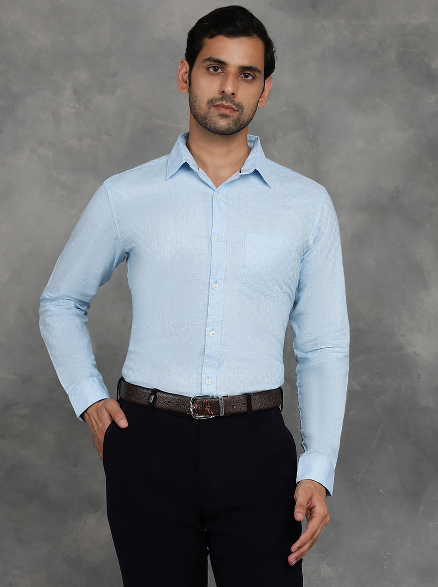 Light Blue Solid Slim Fit Casual Shirt | JadeBlue
