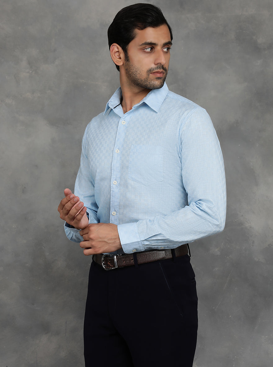 Light Blue Solid Slim Fit Casual Shirt | JadeBlue