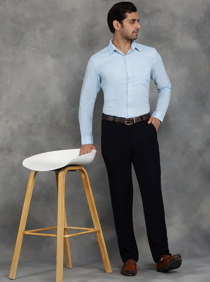 Light Blue Solid Slim Fit Casual Shirt | JadeBlue