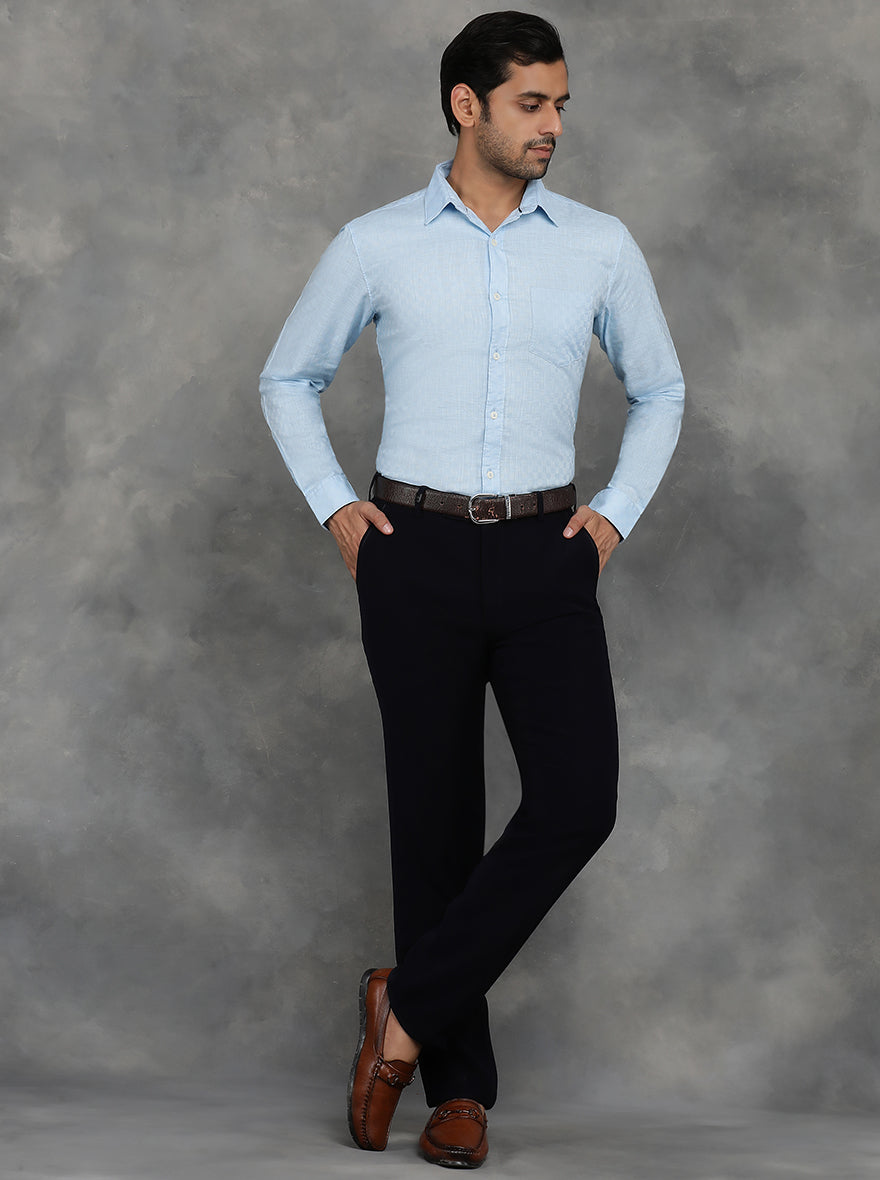 Light Blue Solid Slim Fit Casual Shirt | JadeBlue