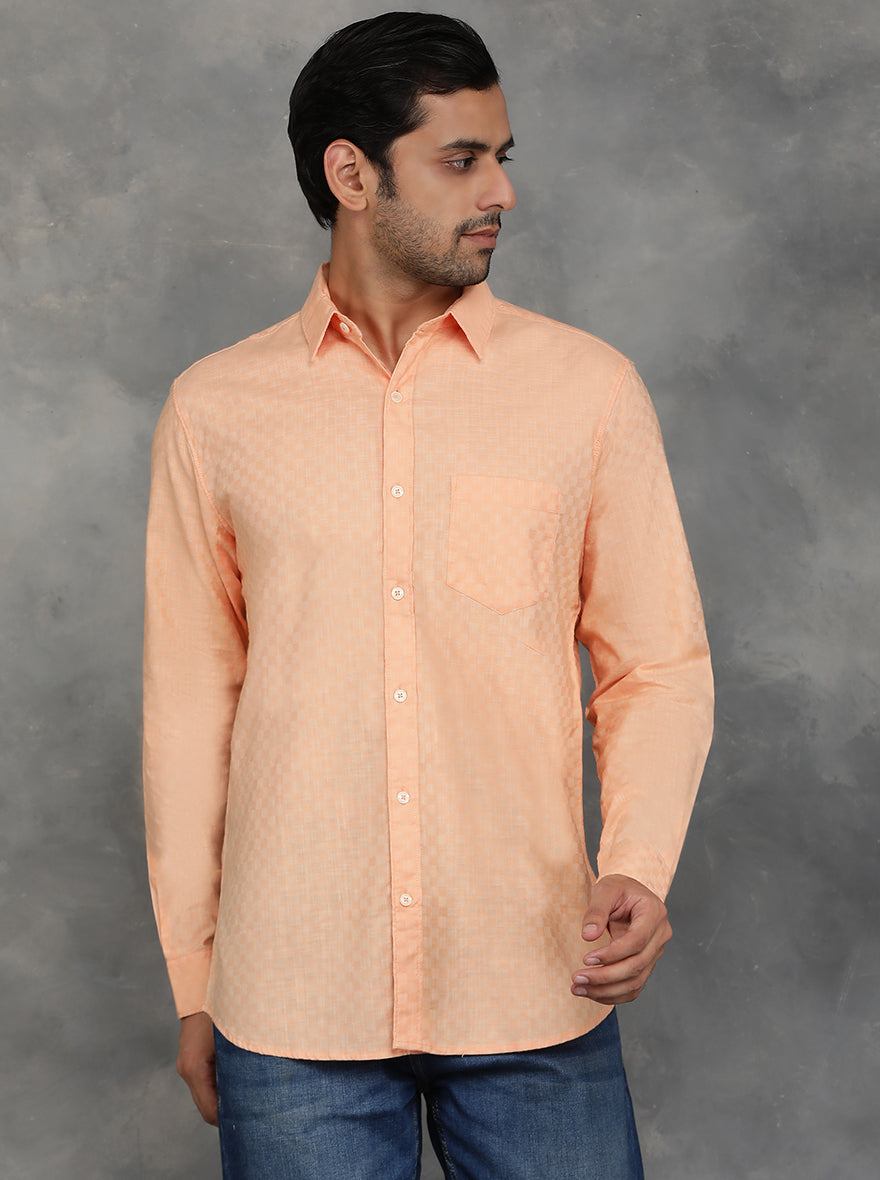 Peach Solid Slim Fit Casual Shirt | JadeBlue