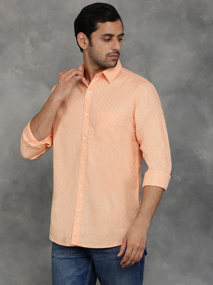 Peach Solid Slim Fit Casual Shirt | JadeBlue