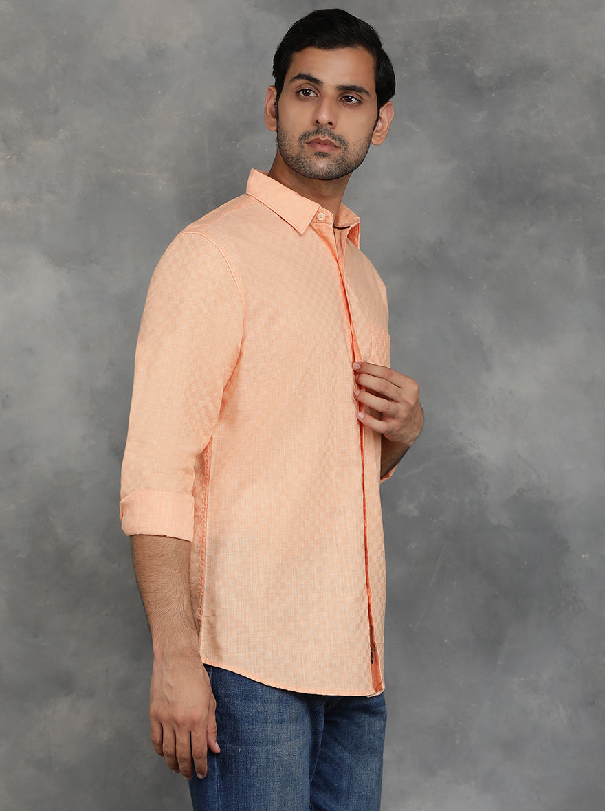 Peach Solid Slim Fit Casual Shirt | JadeBlue