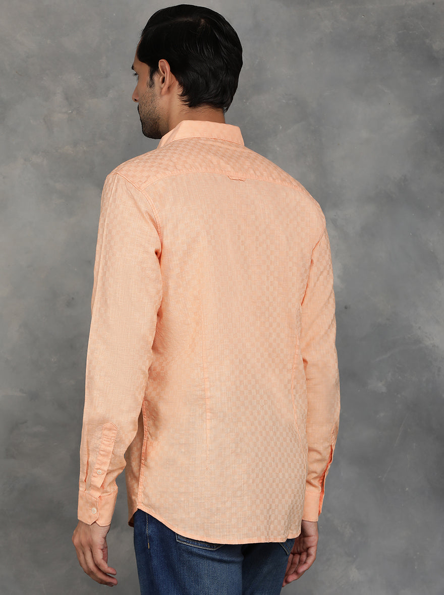 Peach Solid Slim Fit Casual Shirt | JadeBlue