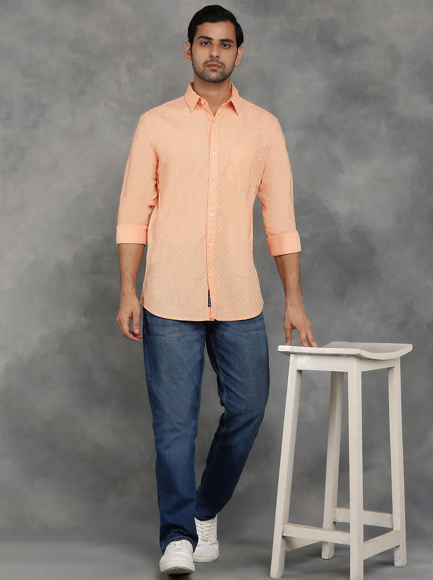 Peach Solid Slim Fit Casual Shirt | JadeBlue
