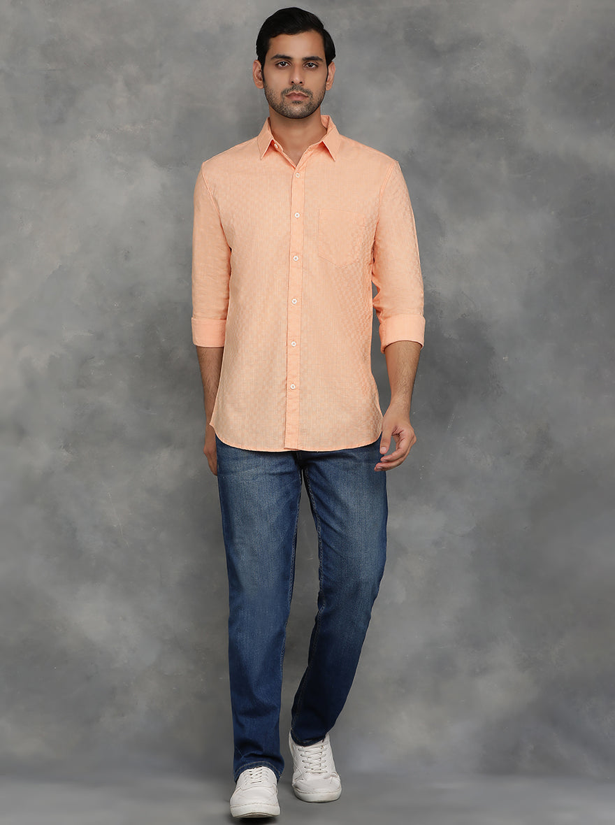 Peach Solid Slim Fit Casual Shirt | JadeBlue