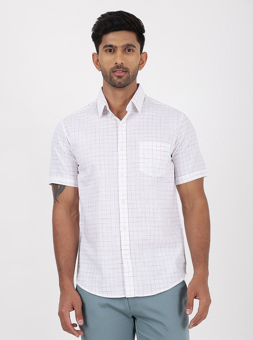 White Checked Slim Fit Casual Shirt | JadeBlue