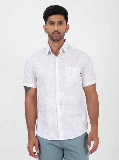 White Checked Slim Fit Casual Shirt | JadeBlue