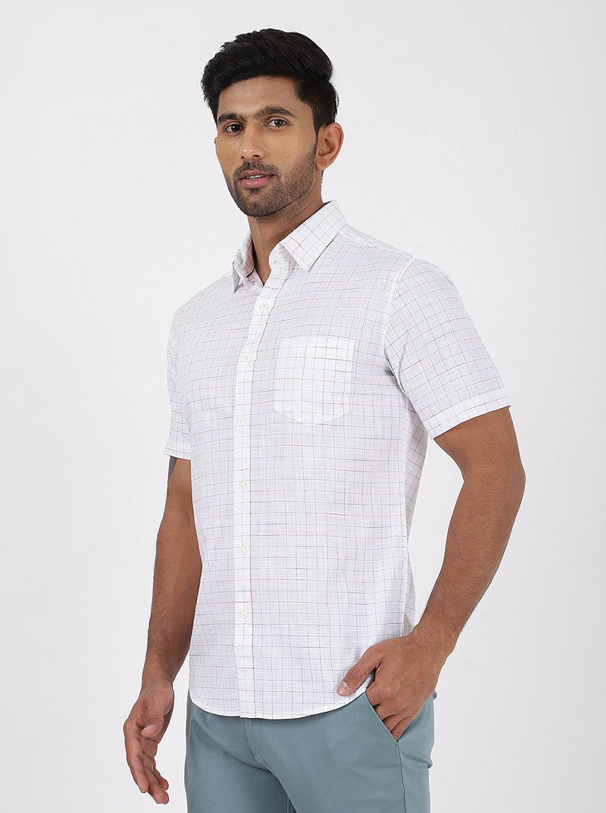 White Checked Slim Fit Casual Shirt | JadeBlue