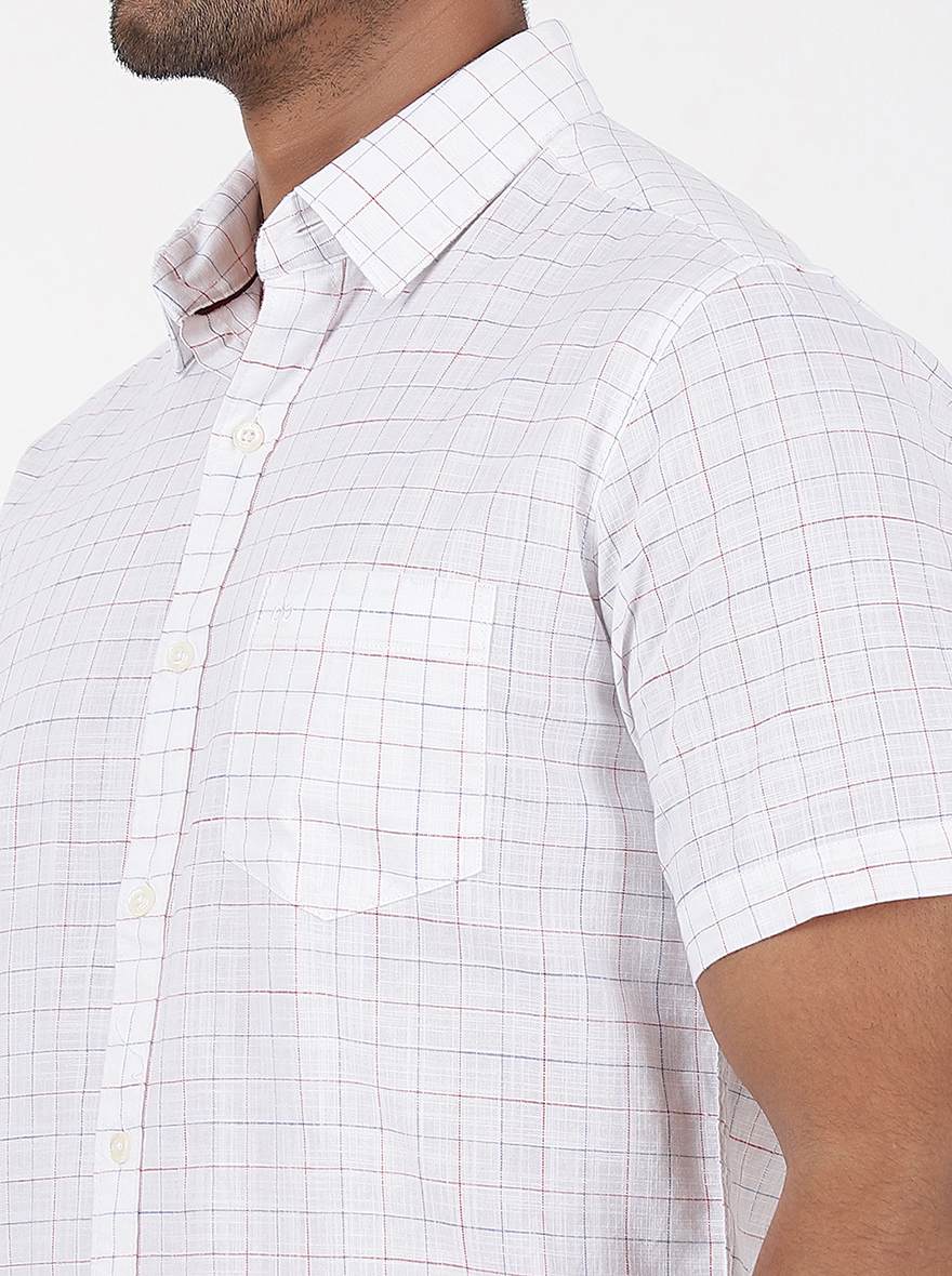 White Checked Slim Fit Casual Shirt | JadeBlue