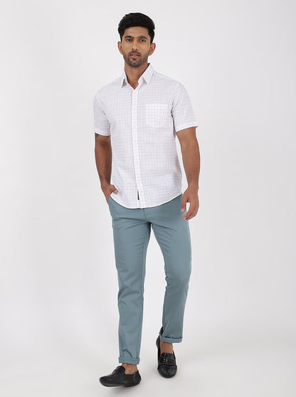 White Checked Slim Fit Casual Shirt | JadeBlue