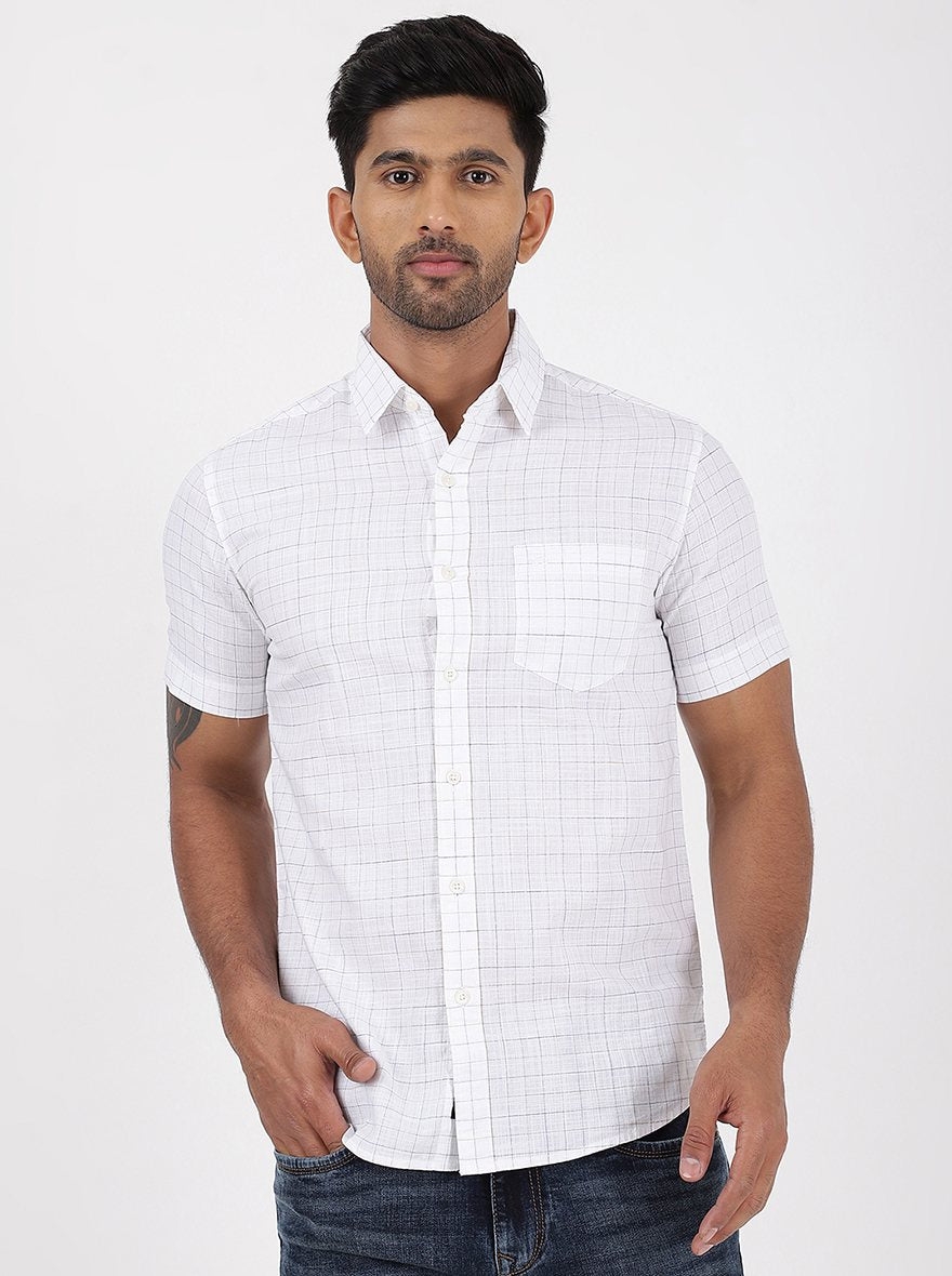 White Checked Slim Fit Casual Shirt | JadeBlue