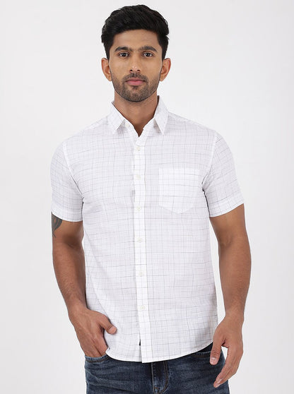 White Checked Slim Fit Casual Shirt | JadeBlue