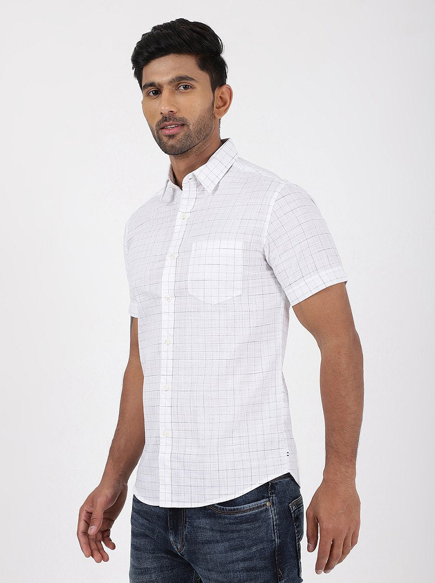 White Checked Slim Fit Casual Shirt | JadeBlue