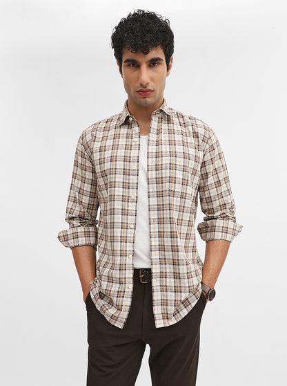 Brown & Beige Checked Smart Fit Semi Casual Shirt | JadeBlue