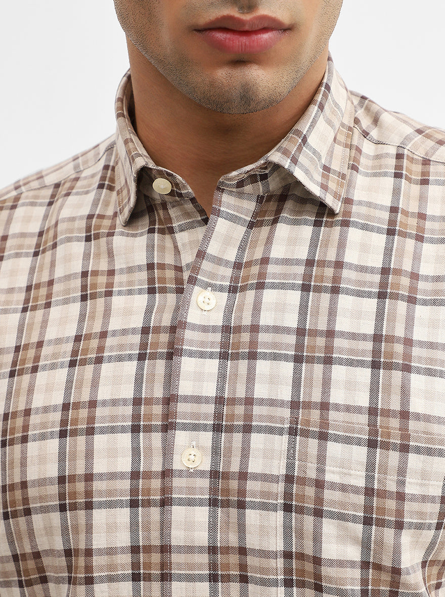 Brown & Beige Checked Smart Fit Semi Casual Shirt | JadeBlue