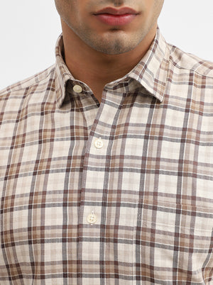 Brown & Beige Checked Smart Fit Semi Casual Shirt | JadeBlue