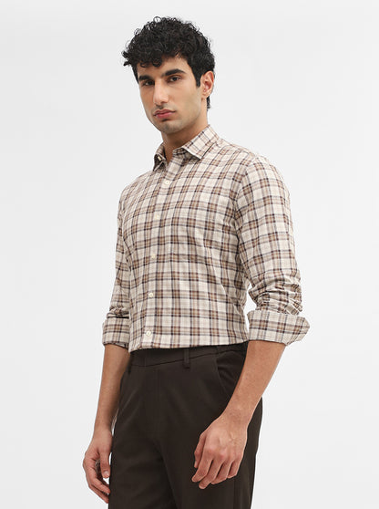 Brown & Beige Checked Smart Fit Semi Casual Shirt | JadeBlue