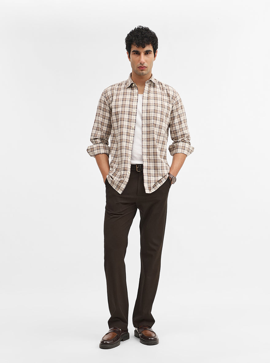 Brown & Beige Checked Smart Fit Semi Casual Shirt | JadeBlue