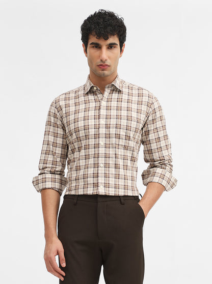 Brown & Beige Checked Smart Fit Semi Casual Shirt | JadeBlue