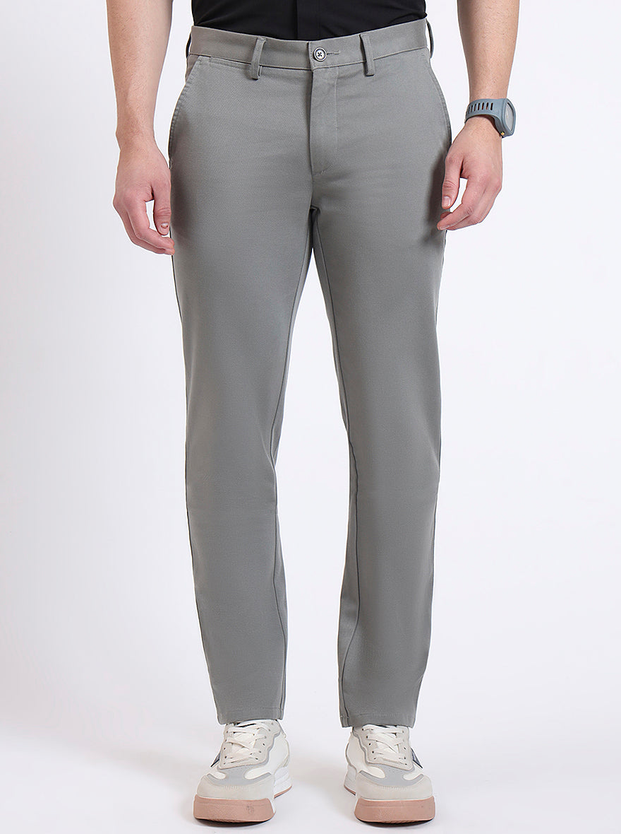 Grey Solid Uno Fit Casual Trouser | JadeBlue