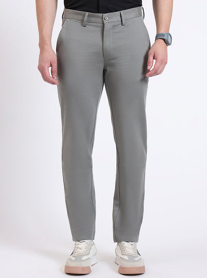 Grey Solid Uno Fit Casual Trouser | JadeBlue