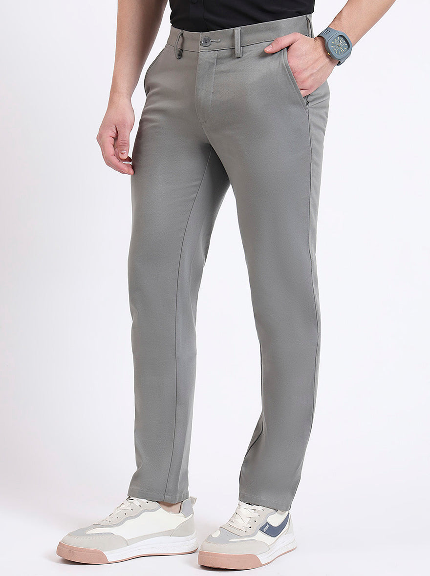 Grey Solid Uno Fit Casual Trouser | JadeBlue