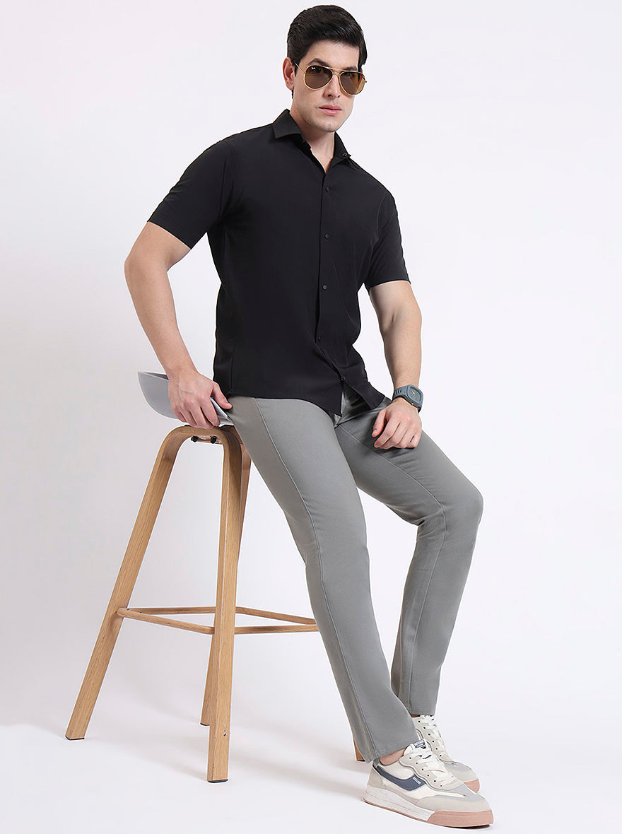Grey Solid Uno Fit Casual Trouser | JadeBlue