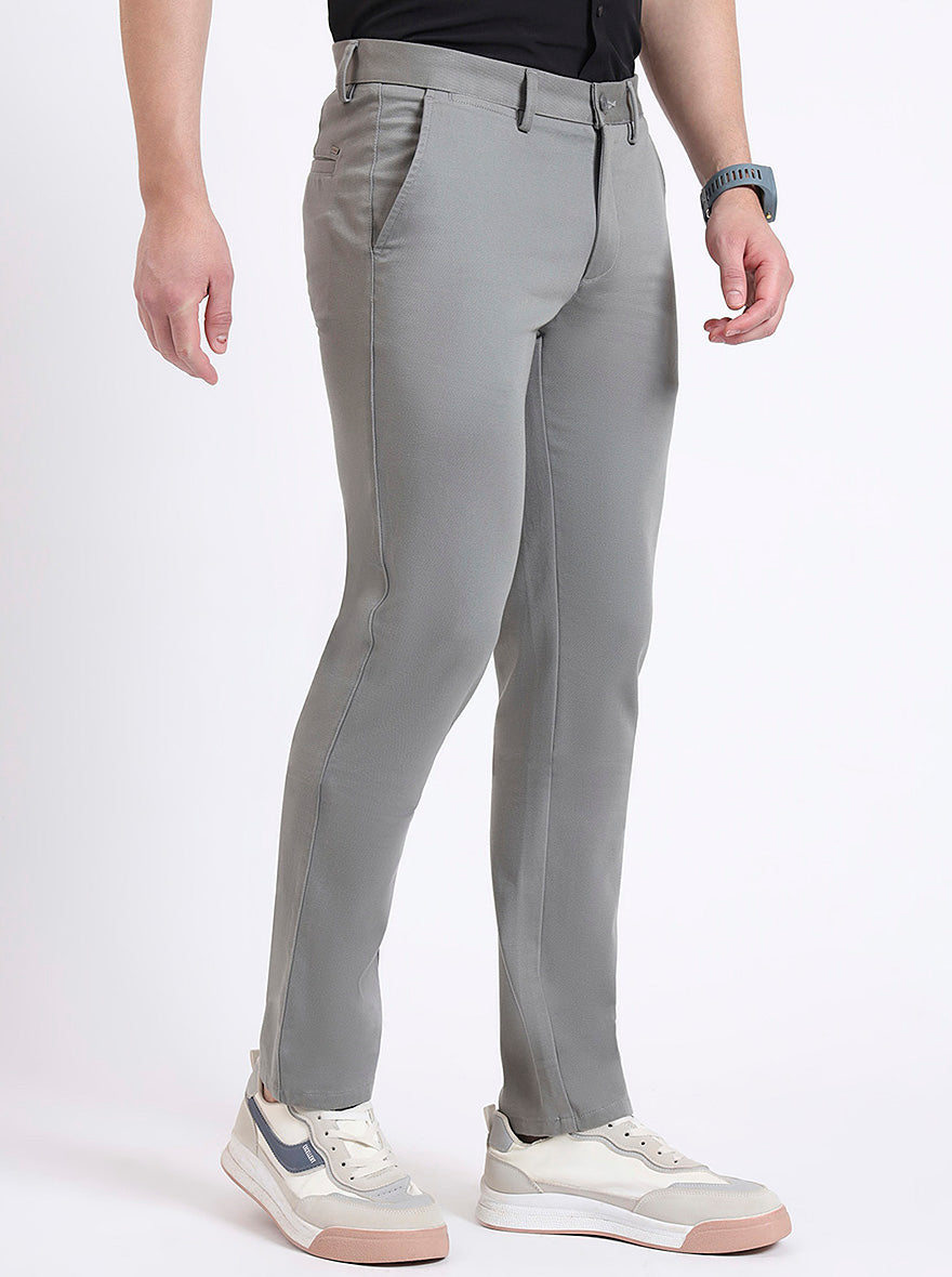 Grey Solid Uno Fit Casual Trouser | JadeBlue