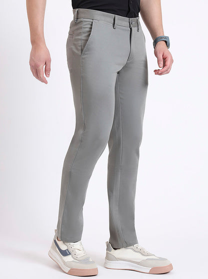 Grey Solid Uno Fit Casual Trouser | JadeBlue