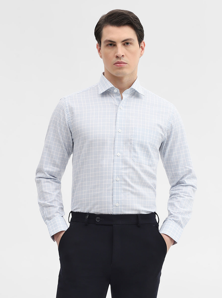 Blue & White Checked Slim Fit Formal Shirt | Metal