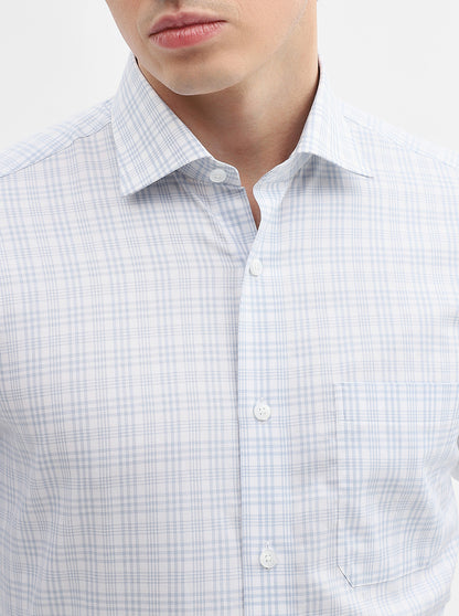 Blue & White Checked Slim Fit Formal Shirt | Metal