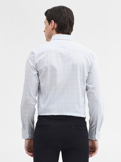Blue & White Checked Slim Fit Formal Shirt | Metal