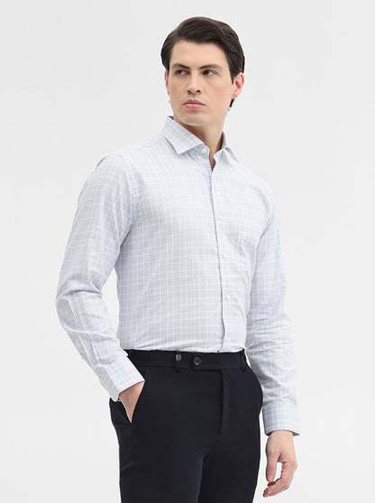 Blue & White Checked Slim Fit Formal Shirt | Metal