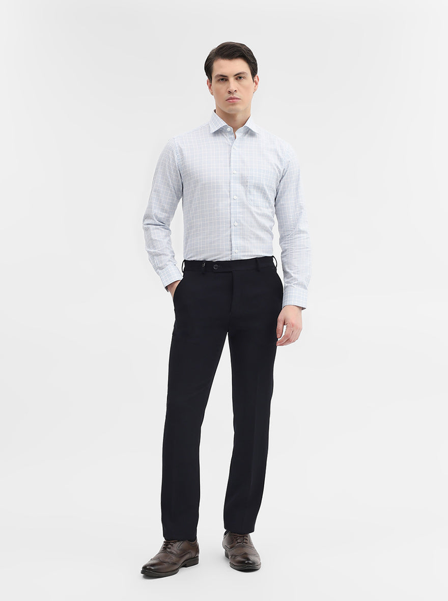 Blue & White Checked Slim Fit Formal Shirt | Metal