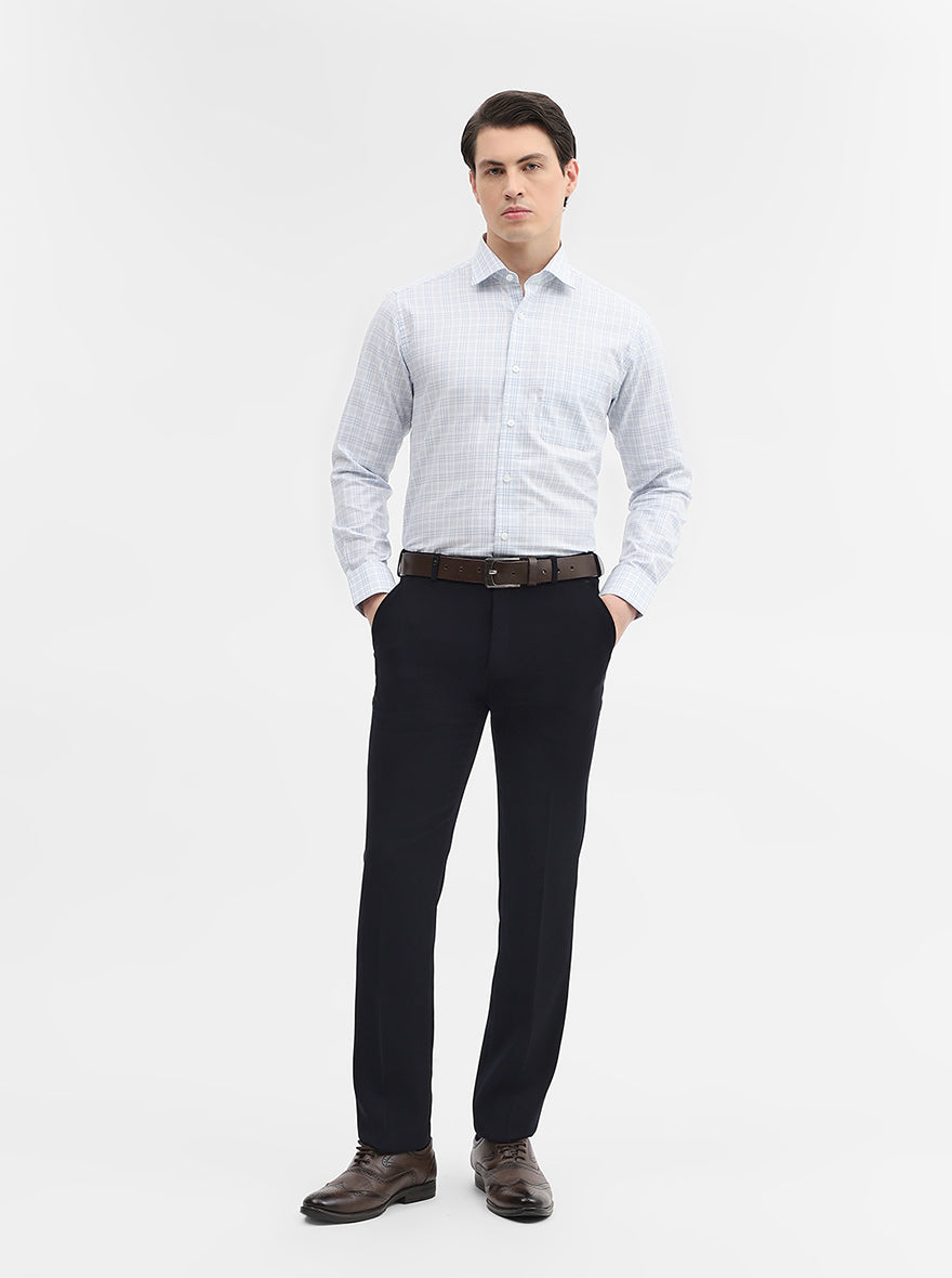 Blue & White Checked Slim Fit Formal Shirt | Metal