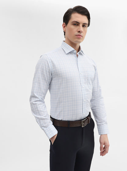 Blue & White Checked Slim Fit Formal Shirt | Metal