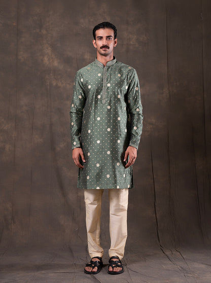 Green Self Design  Kurta Pajama | Virasana