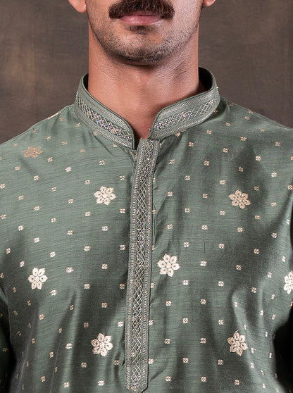 Green Self Design  Kurta Pajama | Virasana