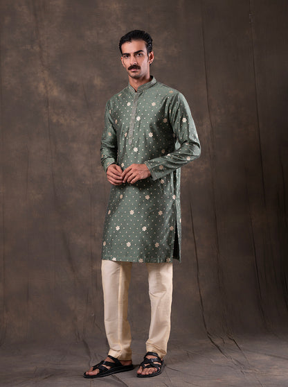 Green Self Design  Kurta Pajama | Virasana