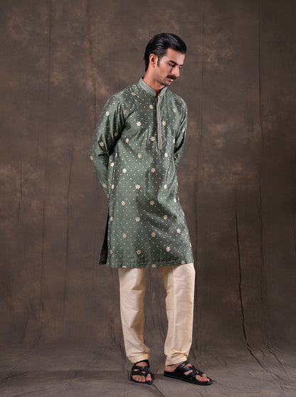 Green Self Design  Kurta Pajama | Virasana