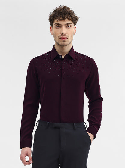 Wine Solid Slim Fit Party Wear Shirt | Wyre