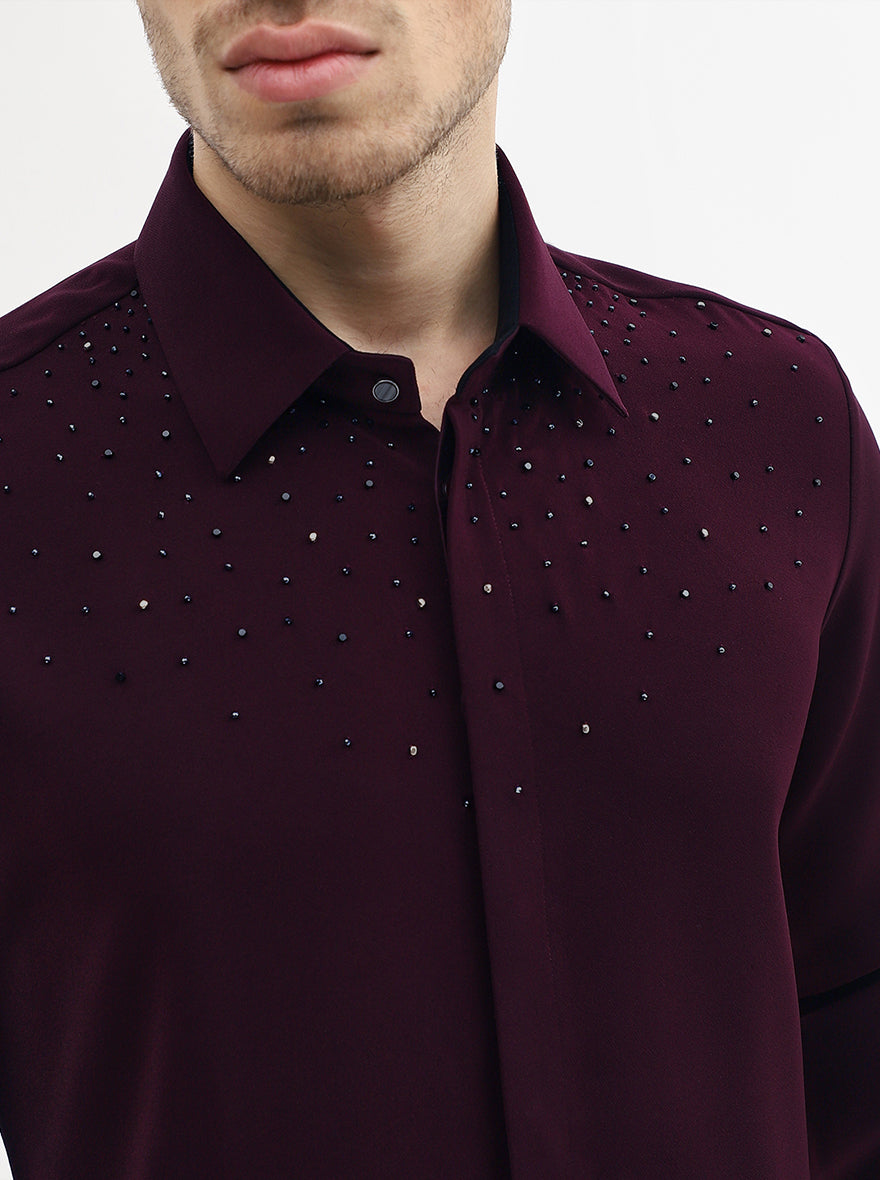 Wine Solid Slim Fit Party Wear Shirt | Wyre