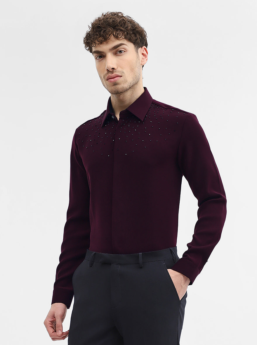 Wine Solid Slim Fit Party Wear Shirt | Wyre